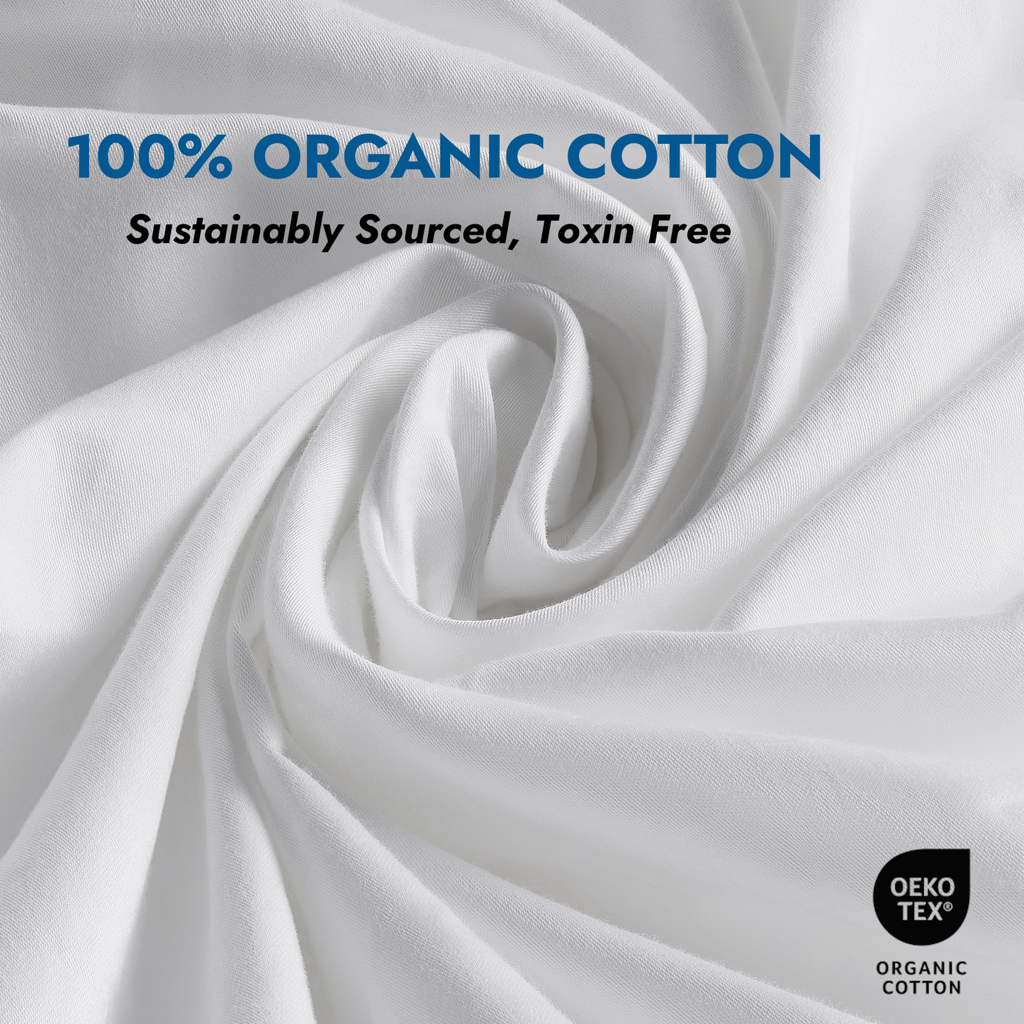100% long-staple organic cotton fitted sheet - soft breathable and durable, hypoallergenic and temperature regulating.